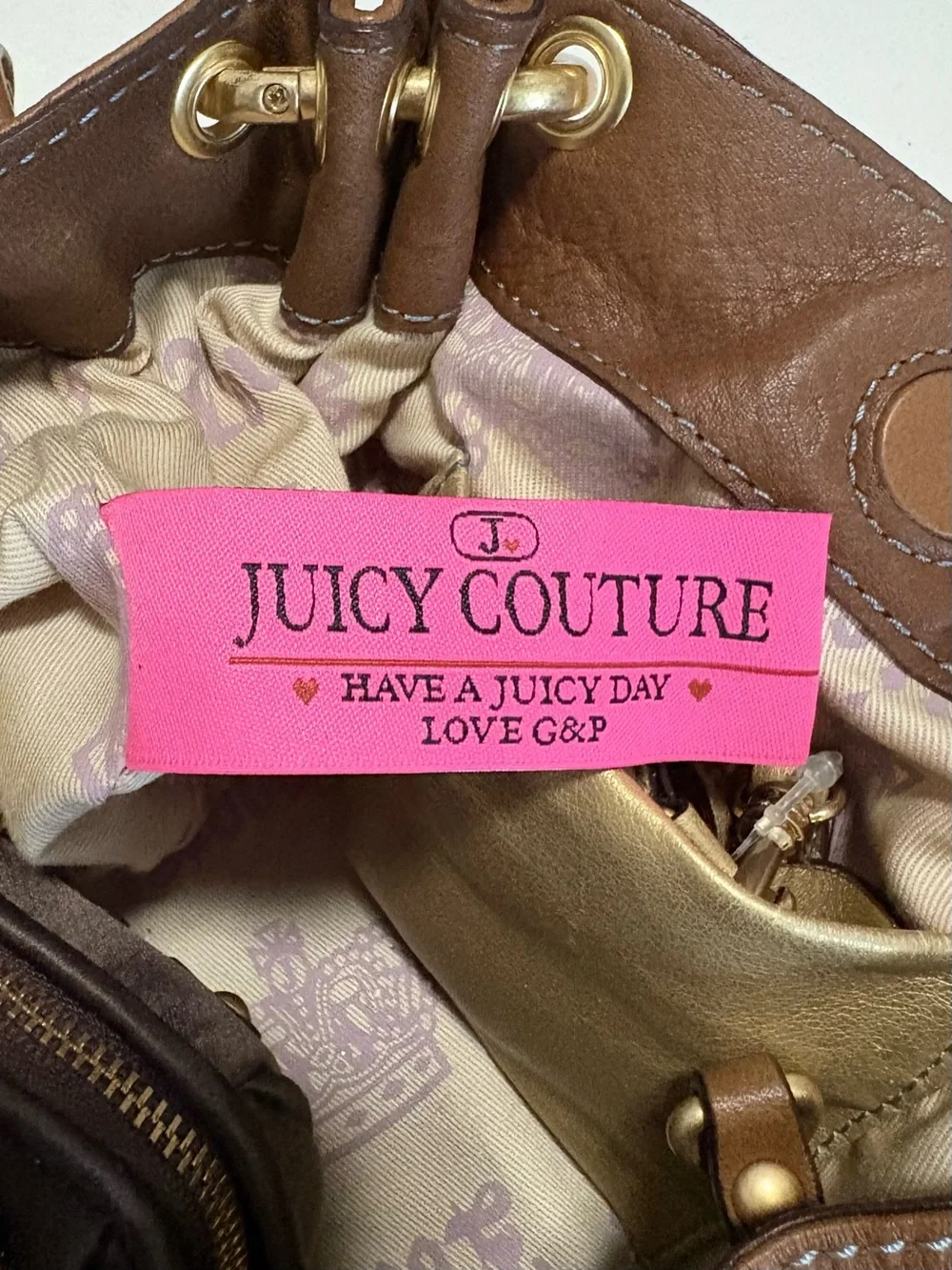 Vintage Juicy Couture Brown Leather Hobo Shoulder Bag- Complete Set